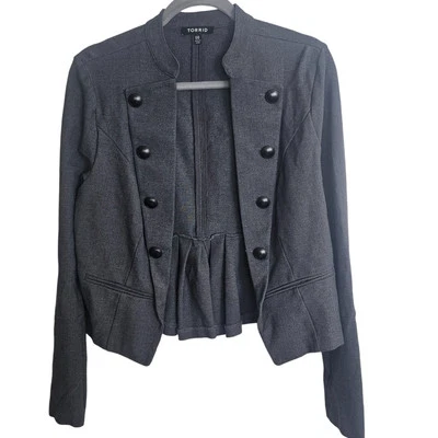 Torrid Jacket Military Jacket Women 00 Gray Peplum Jacket Women Blazer Jacket  - Image 1 of 4