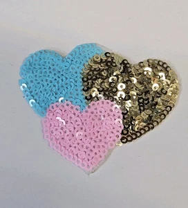 Sequins Hearts Patch Embroidered Iron On Patches 2.75" x 2" - Picture 1 of 3
