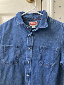 VTG WRANGLER Jean Shirt Boys See Size 18 XXL Snug Rodeo Western Wear 100% Cotton - Picture 1 of 22