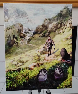 Star Wars The Last Jedi Rey Porgs Ahch-To Island Lucasfilm Fine Art Canvas - Picture 1 of 5