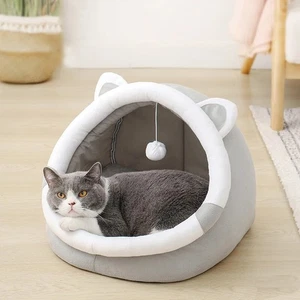 Cute Cat Bed Pet House Kitten Lounger Cushion Small Dog Tent Mat Washable Puppy - Picture 1 of 19