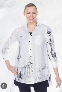 Comfy USA Artsy Button Up Tunic Top Shirt Oversized Lagenlook Women’s Sz S - Picture 1 of 8