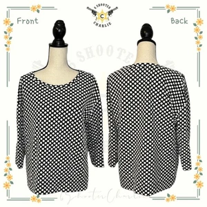 Women's Rose & Olive Black & White Polka Dot 3/4 Sleeve Cotton Blouse Largel. - Picture 1 of 7