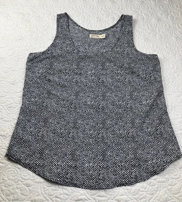 Faded Glory Large (12-14) Women Sleeveless Top Black White Print Round Neck Tank - Image 1 of 4