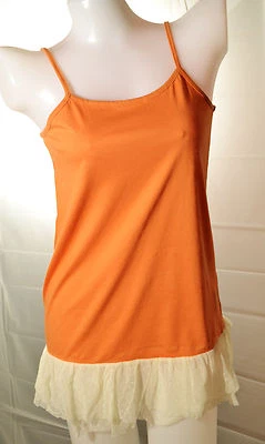 Mujer Naranja Volantes Algodón Slip Completo Camisola Top Talla M Nº056 Foto 1 de 3