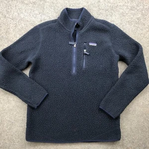 Patagonia Sweater Mens Medium Blue Deep Pile Pullover 1/4 Zip Logo Sherpa *` - Picture 1 of 11