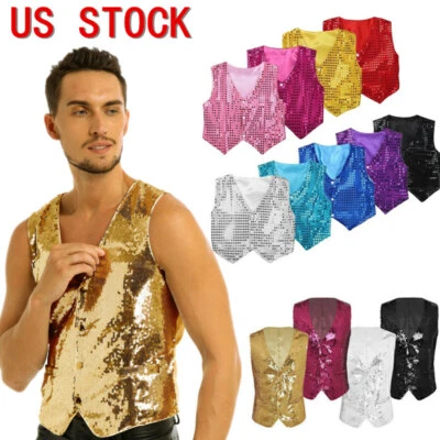 US Sparkly Sequin Vest Waistcoat Dance Show Performance Costume Unisex Adult Kid - Image 1 of 2