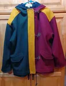 Cappotto vintage colore verde, oro e marrone lana bloccata anni 90 taglia 12 marca New York - Foto 1 di 9