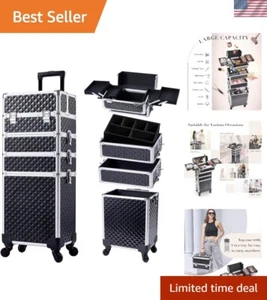 Rolling Makeup Train Case Large Storage Cosmetic Trolley 4 in 1 Large Capacit... - Picture 1 of 8