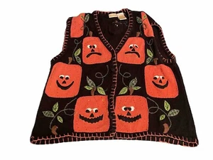 Halloween Bobbie Brooks Pullover Weste Vintage dumm Kürbis Gesicht gehäkelt 18/20 - Bild 1 von 8