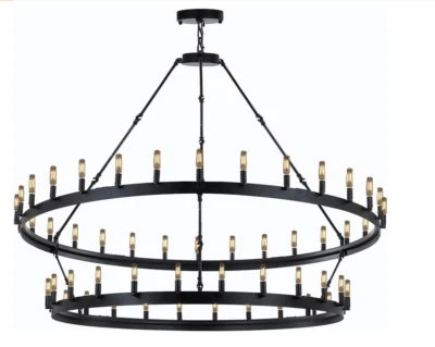 New In Box - Wrought Iron Vintage Barn Metal Castile Chandelier Industrial Loft - Image 1 of 4