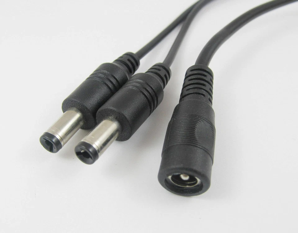 5.5mm x 2.1mm DC Female to Dual 2.1mm Male Power Splitter Cable for CCTV Camera - Image 1 of 1
