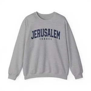 Jerusalem Israel Sweatshirt Gifts Crew Neck Shirt Long Crewneck Quotes Men - Picture 1 of 8