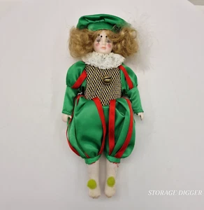 Vintage Porcelain Doll Christmas Ornament 8" Tall Clown, Hanging, In Box - Picture 1 of 16