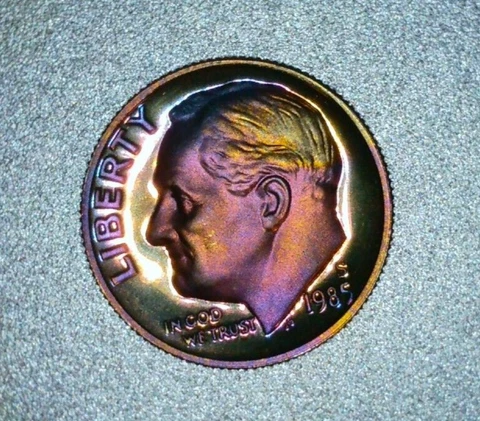 1985-S RAINBOW TONED Roosevelt Dime Proof 049 WOW! Cover