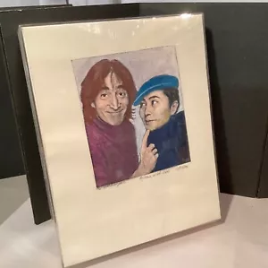 John Lennon & Yoko Ono AMATEUR ARTIST PORTRAIT PRINT, 12/25/80, Artist Signed - Imagen 1 de 5
