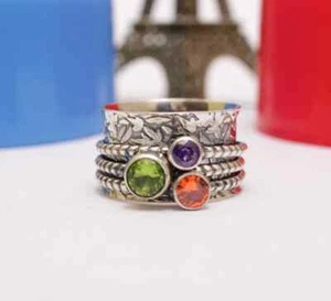 Peridot Ring 925 Sterling Silver Spinner Ring Handmade Jewelry All Size - Picture 1 of 3
