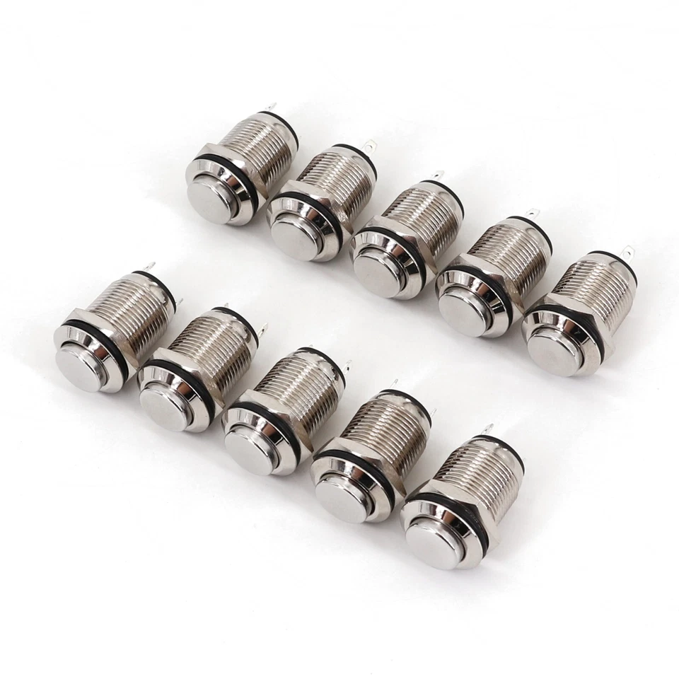 10Pcs Metal 12mm Waterproof 2Pin Momentary 1NO Raised Mini Push Button Switch - Image 1 of 1