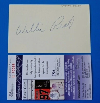 WILLIE PRALL SIGNED 3x5 INDEX CARD ~ RARE 1975 CHICAGO CUBS PITCHER ~ JSA U70088 - Image 1 of 3