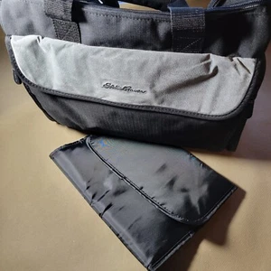 Eddie Bauer Diaper Bag Shoulder Strap Black Gray Bottle-Pockets Changing Pad Etc - Picture 1 of 16