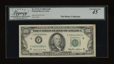 DBR 1985 $100 FRN Atlanta Fr. 2171-F Legacy 45 Serial F02243304A - Image 1 of 2