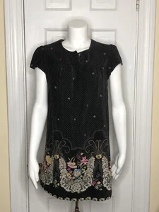 Free People A-Line Baby Doll Black Polka Dot Floral Cap Sleeve Velvet Dress 4 - Picture 1 of 6