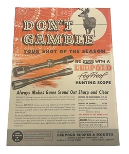 1955 Leupold Zielfernrohre ~ Gamble nicht Vintage Druck Werbung 8,5x11,5 ~ Waffen Gewehrjagd - Bild 1 von 2