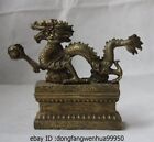 Chinese Copper Brass Feng Shui Evil Lucky Water Fly Dragon Hold Bead Art Statue