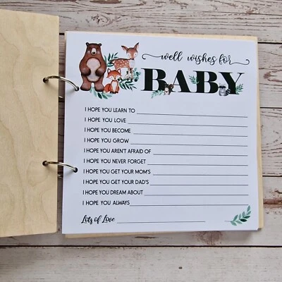 Libro de visitas Baby Shower buenos deseos para bebé, regalo madera bosque animales recuerdo Foto 1 de 3