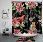 Winter Green Snowy Pine Branch Cardinal Shower Curtain Set for Bathroom Decor