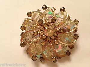 ❤FaBuLoUs ~ Strass Wirbel Pin~ Gold fluoreszierende Kristalle Kreis Brosche mit Box❤ - Bild 1 von 8