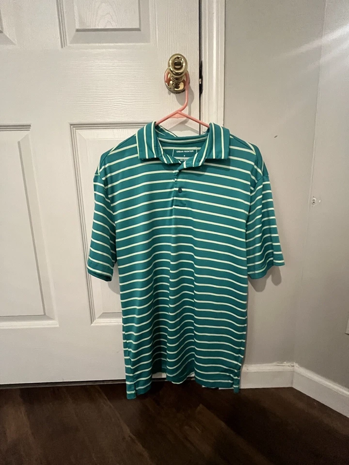 Camisa polo de golf Urban Frontier de manga corta a rayas verdes medianas para hombre Foto 1 de 1