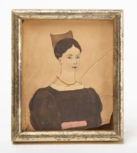 Antique Mini Watercolor Painting Portrait American "Sally Louger" M.B. Russell - Picture 1 of 6