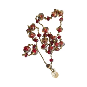 Vintage Rubinrot Glas Fass Perlen Halskette Gold Ton Station 15" - Bild 1 von 13