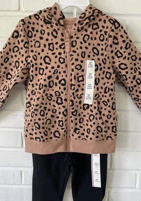 Traje de chándal Cat & Jack 2 piezas estampado animal negro 3T NUEVO Foto 1 de 4