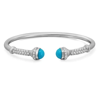 Turquoise & Diamond Open Bangle Bracelet 1.05Ctw 18K White Gold - Image 1 of 4