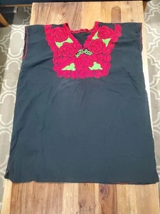 Handmade Mexican Women's Top Blouse Size XL Embroidered Colorful Flowers - Picture 1 of 9