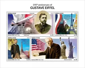 Hoja de estampillas de arquitectura Torre GUSTAVE EIFFEL París/Concorde 2022 Sierra Leona - Imagen 1 de 1