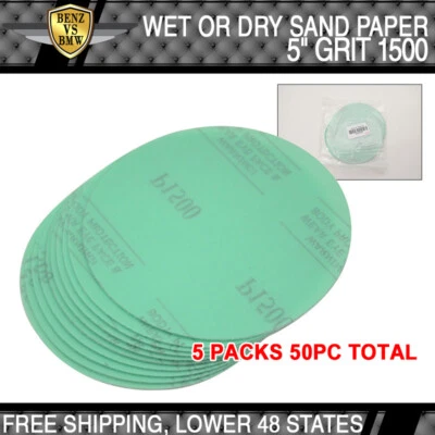 x50 PCS Wet Dry Green Sanding Paper Repair Sand Disc 1500 Grit 5 Inch PSA - Image 1 of 4