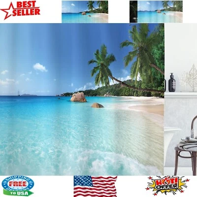 Cortina de ducha única vista al mar con ganchos, 69”x70”, decoración de baño moderna Foto 1 de 4