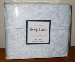 Charter Club Sleep Luxe 100% Cotton Full Extra Deep Sheet Set Blue Paisley NWT - Picture 1 of 2