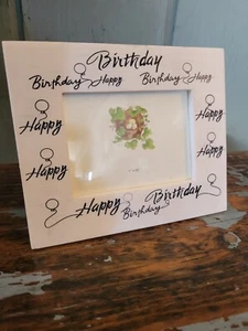 Happy Birthday Picture Frame Photo 5x3.5 Beige Blue Celebration Decor - Picture 1 of 8