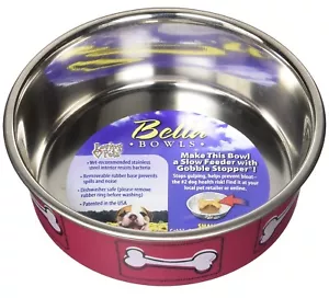 Loving Pets Hawaiian Red Bella Bowl Stainless Steel Removable Rubber Base Small - Picture 1 of 8