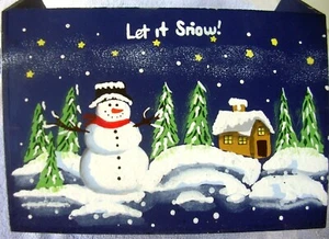 Portatarjetas de Navidad de madera pintada a mano vintage de los años 70 muñeco de nieve - Imagen 1 de 5
