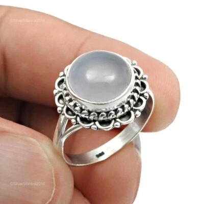 Anello Cocktail In Gemma Di Calcedonio In Argento Sterling Regalo Di Natale Us 8 - Immagine 1 di 4