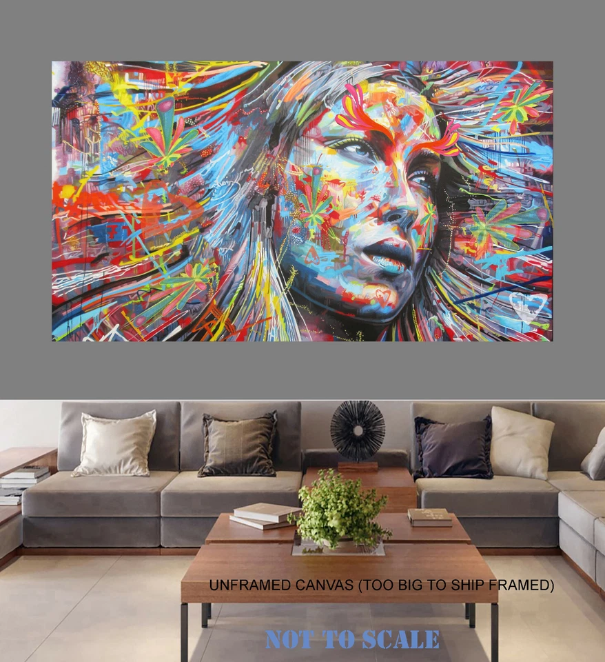 Canvas street art painting print Modern graffiti urban 59"x36" - Image 1 of 3