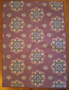 POTTERY BARN KIDS Brooklyn Crib Quilt Percale Purple Plum Aqua Floral Nursery - Picture 1 of 12
