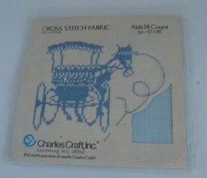 VTG NOP Cross Stitch Aida Fabric 12"x18" Cotton Charles Craft, Blue 14ct - Picture 1 of 3