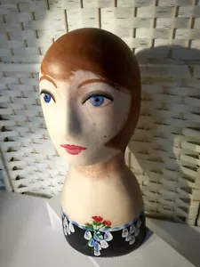 Painted Woman Head Bust Vintage 14 Inches 1756 Cl - Picture 1 of 14