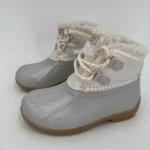 Sperry Toddler Girl's Port Alpine Duck Boots sz 8 Winter Rain White/Ivory/Gold